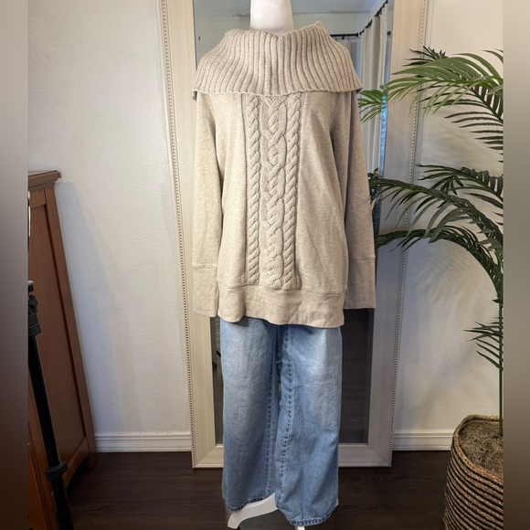 LOFT Taupe Cowl Neck Sweater - Picture 1 of 6